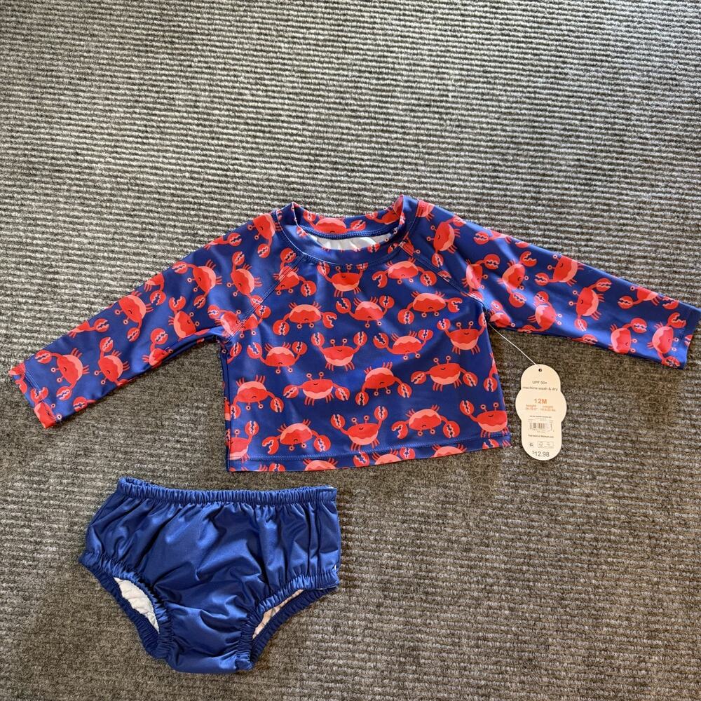 Wonder Nation Boys 12M Swim Set Rash Guard & Bottoms NWT Long Sleeve